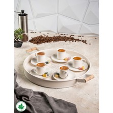 Özbience 37CM Ahşap Kulplu Metal Yuvarlak Tepsi, Sunum ve Çay Tepsisi