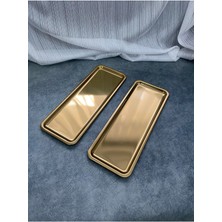 Özbience Şık 2'li Gold Dikdörtgen Servis Tepsisi, Çay ve Kahve Sunumu