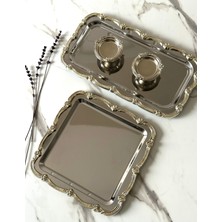 Özbience Şık Gümüş Söz Nişan Seti, Çay ve Kahve Sunum Tepsisi (21X21, 33X17)