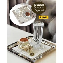 Özbience Paslanmaz Çelik Kare 6'lı Sunum Tepsisi Ikramlık ve Çay Kahve Tepsisi