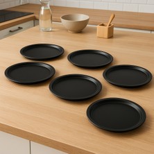 Özbience 6'lı Metal Yuvarlak Siyah Servis Tepsisi, 22 Cm, Dekoratif Sunum