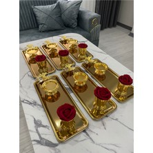 Özbience 3 Farklı Model Gold 6'lı Çelik Baton ve Gül Kovası Sunum Tepsisi