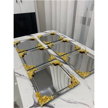 Özbience 6'lı Lüx Gold Çiçekli Kare Servis Tepsisi 21X21