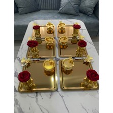 Özbience 3 Farklı Model Gold 6'lı Çelik Kare Sunum Tepsisi ve Güllü Kelebekli Makaroni Kovası