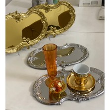 Özbience Gold ve Gümüş Renk Işlemeli Dantel Desenli Servis ve Sunum Tepsisi