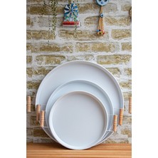 Özbience 3'lü Ahşap Kulplu Metal Tepsi Seti, Çay ve Sunum Için Mükemmel