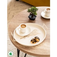 Özbience 24 cm Yuvarlak Metal Tepsi, Kulplu Sunum ve Çay Tepsisi