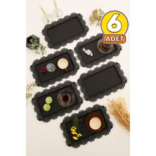 Özbience Şık Dantel Desenli Siyah Sunum Tepsisi 6'lı Set