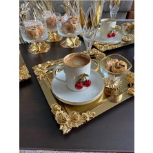 Özbience Gold Gül Motifli Çelik Kahve Sunum Tepsisi, Şıklık ve Zarafet Için Ideal