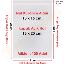 Carpcorn 13X15+5 Cm. (13*20) 100 Adet - Şeffaf Bantlı Yapışkanlı Opp Jelatin Poşet