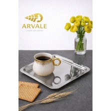 Özbience Lüx 6'lı Kare Paslanmaz Çelik Gümüş Renk Tepsi Seti 21X21CM