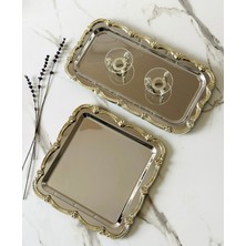 Özbience Gümüş Kare ve Dikdörtgen Söz Nişan Cam Seti, Çay ve Kahve Servis Tepsisi