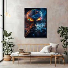 Artprinta Uzaylı Figürlü Kanvas Tablo – Neon Gözlü Modern Bilim Kurgu Duvar Dekoru