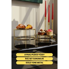 Özbience Gold Aynalı Sunum Tepsisi Çiftli Set, Dekoratif ve Şık 24CM ve 20CM