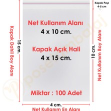 Carpcorn 4X10+5 Cm. (4*15) 100 Adet - Şeffaf Bantlı Yapışkanlı Opp Jelatin Poşet