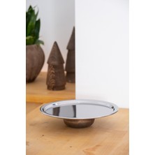 Özbience 23 cm Yuvarlak Ahşap ve Çelik Sunum Tepsisi, Şık ve Zarif Tasarım