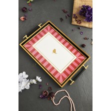 Özbience Love Bird Desenli Gold Siyah Çerçeveli Lüks Sunum Tepsisi 46X28 cm