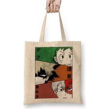Toyaso Hero Bakugo Boku Todoroki Beyaz Bez Çanta Uzun Saplı Alışveriş Çantası Plaj Çantası