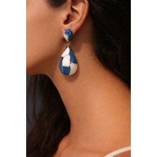 Deniz Accessories Mavi Beyaz Gold Damla Küpe, Büyük Mavi Küpe