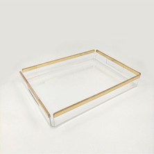 Özbience Şeffaf Pleksi Sunum Tepsisi, Gold Detaylı, 27.5 x 38 Cm, Söz ve Nişan Servisi