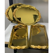 Özbience 2'li Oval Baton Parlak Gold Sunum Tepsisi Seti, Şık ve Zarif Sunumlar Için