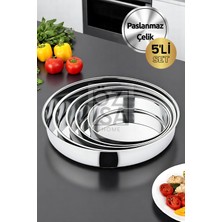 Özbience Paslanmaz Çelik 5 Parça Yuvarlak Fırın Tepsisi Seti