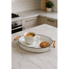 Özbience 20 cm Oval Siyah Kenarlı Ahşap Kulplu Metal Tepsi, Country Tarzı, Şık Tasarım