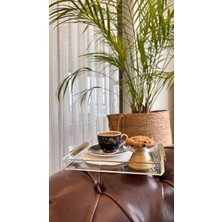 Melor Design Düz Kulp Pleksi Sunum Tepsi Mat Gold