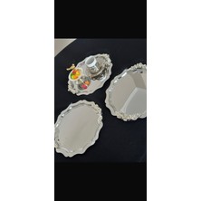 Özbience 6'lı Çelik Yuvarlak Dalgalı Gümüş Kulplu Servis ve Sunum Tepsisi
