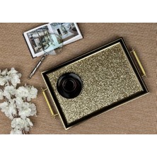 Özbience Şeffaf Cam Üstlü Simli Sunum Tepsisi, Masa Dekoru ve Kahve Servisi Için