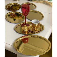 Özbience 20X25 cm Parlak Altın Oval Servis ve Sunum Tepsisi, 6 Adet Set