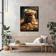 Artprinta Altın Para Kesesi Kanvas Tablo – Zenginlik ve Bolluk Temalı Duvar Dekoru