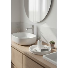 Özbience Yuvarlak Beton Boncuklu Zen Tepsi ve Sunum Tabağı, Minimalist Başucu Takı Standı