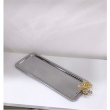 Özbience Paslanmaz Çelik Dikdörtgen Tek Kişilik Sunum Tepsisi Kelebekli Lüx