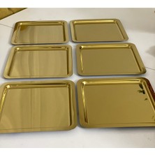 Özbience Paslanmaz Çelik Gold Kare 6'lı Servis ve Sunum Tepsisi Seti