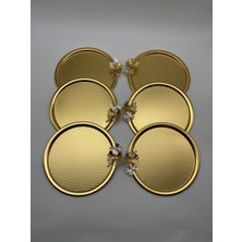 Özbience 6'lı Kelebekli Yuvarlak Gold Çay ve Kahve Sunum Tepsisi, 22CM
