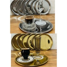 Özbience 12'li Paslanmaz Çelik Yuvarlak Kahve ve Pasta Servis Tepsisi Seti