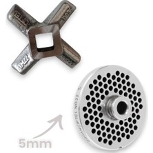 Russet 22 Numara 5 mm 2'li Kıyma Makinesi Ayna ve Bıçak Seti Çelik