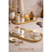 Özbience 3'lü Oval Aynalı Sunum Tepsisi, Gold, 12X30, Kahve ve Çay Ikramlık