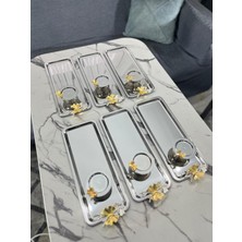 Özbience Gümüş Çelik Sunum Tepsisi ve Kelebekli Makaronluk, 6'lı Set