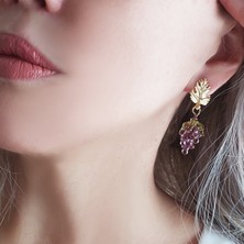 Vaoov El Yapımı Murano Camı Üzüm Sallantılı Altın Kaplama Yaprak Küpe