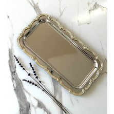 Özbience Şık Gümüş Baton Tepsi, Çay, Kahve ve Servis Için 33X17 cm