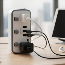 abnturk Çok Fonksiyonlu Priz Çoklayıcı 2 Adet Evrensel Ac Priz Farklı Ülkenin Fiş Tipine Uyum 3 USB Portu