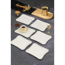 Özbience 6'lı Mika Kristal Beyaz Dekoratif Kahve Sunum Tepsisi Seti