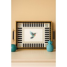 Özbience Sinek Kuşu Desenli Modern Çay ve Kahvaltılık Sunum Tepsisi 48X29 cm