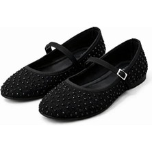 Moda Ayra Sierra Kadın Taş Dokulu Mary Jane Günlük Şık Konforlu Rahat Taban Babet Ayakkabı