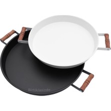 Özbience 2'li Ahşap Kulplu Siyah ve Beyaz Tepsi Seti, Sunum ve Çay Kahve Tepsisi