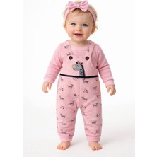 Kız Bebek Pembe Zürafa Desenli Askılı Tulum Takım – Yumuşak Pamuklu Günlük Bebek Kombini