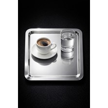 Özbience Paslanmaz Çelik Sunum Tepsisi, Çay ve Kahve Sunumu 22X22 cm Kare