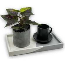 Özbience Mermer Desenli Beyaz ve Antrasit Beton Sunumluk, Dekoratif Organizer 15 cm